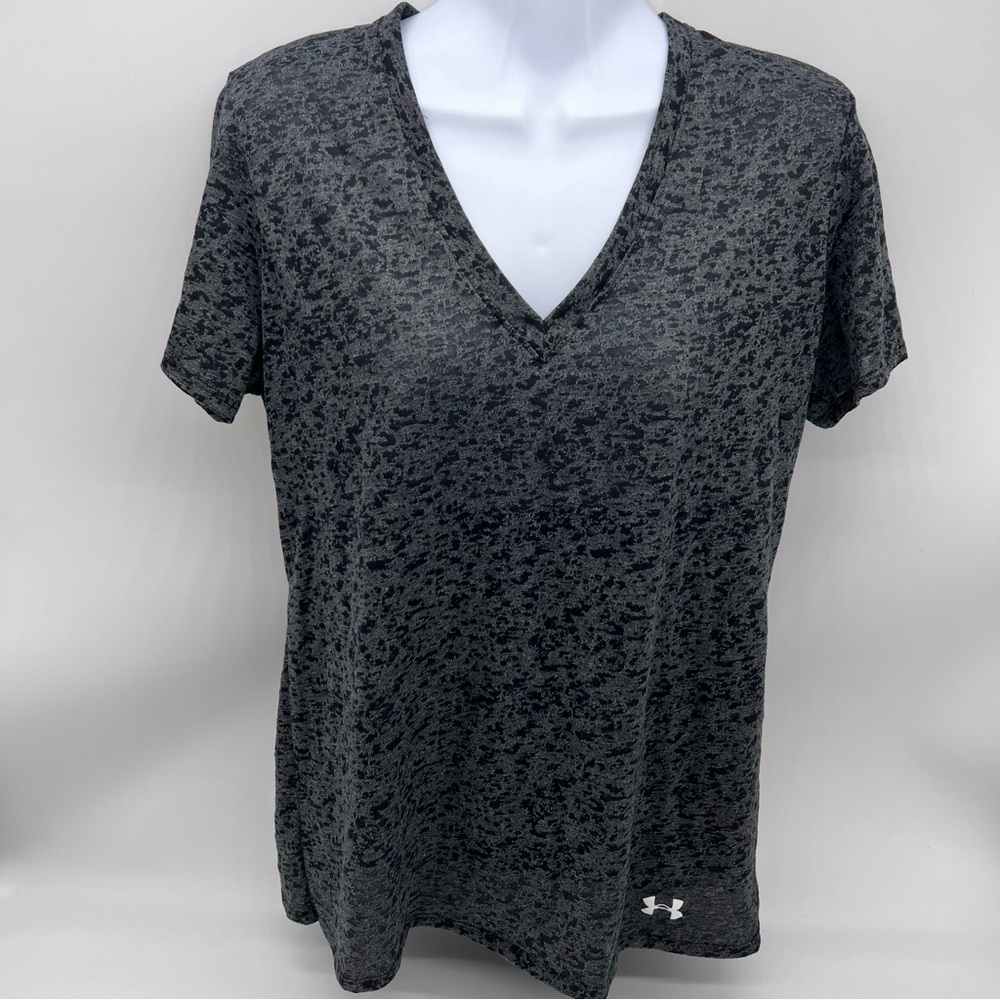 Under Armour Women's Black/Gray Burnout Patterned V-Neck Short Sleeve Tee-Size L